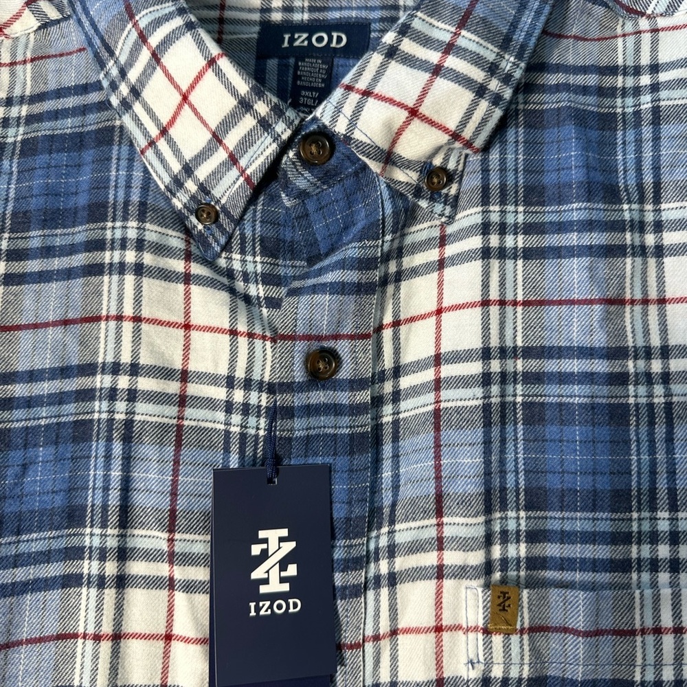 NWT men’s big and tall Izod flannel button down shirt SZ 3XLT - Picture 8 of 10